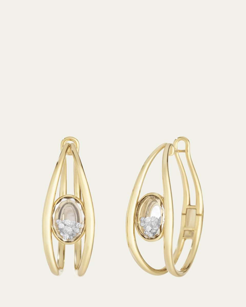 18K Yellow Gold Cascavel Hoop Earrings with Diamonds and Kaleidoscope Shakers